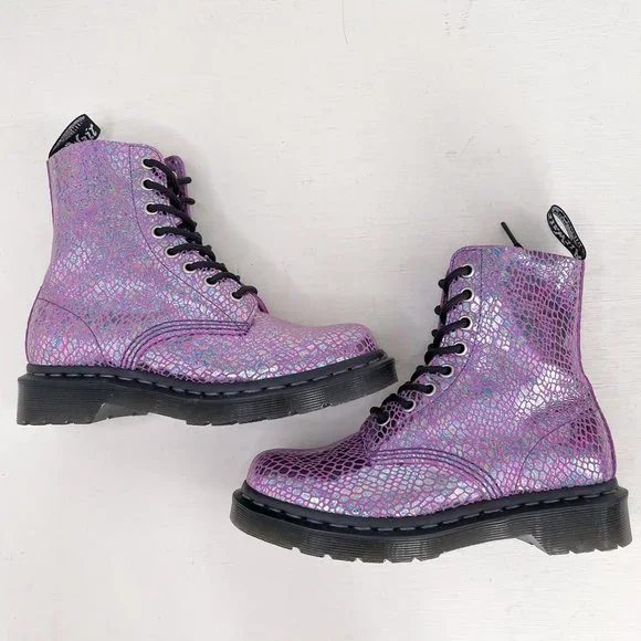 NWOB Dr. Martens Purple Metallic 1460 Pascal Snake Lace Up Boots Women's Size 5 - Picture 7 of 12
